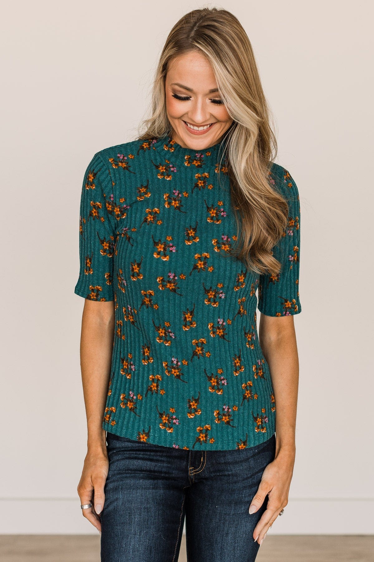 In Full Bloom Floral Knit Top- Teal