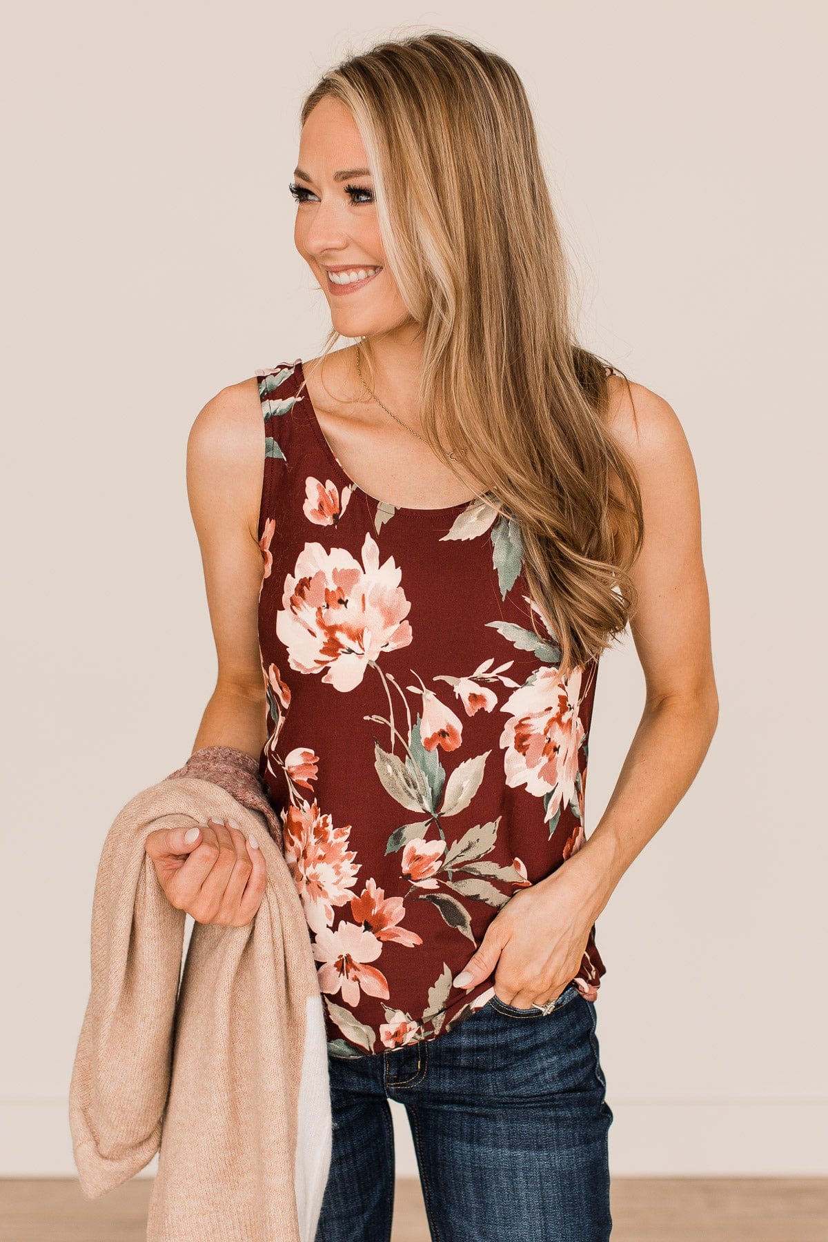 Keep It Up Floral Tank Top- Deep Burgundy