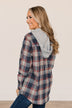 Heartfelt Serenades Hooded Plaid Top- Navy