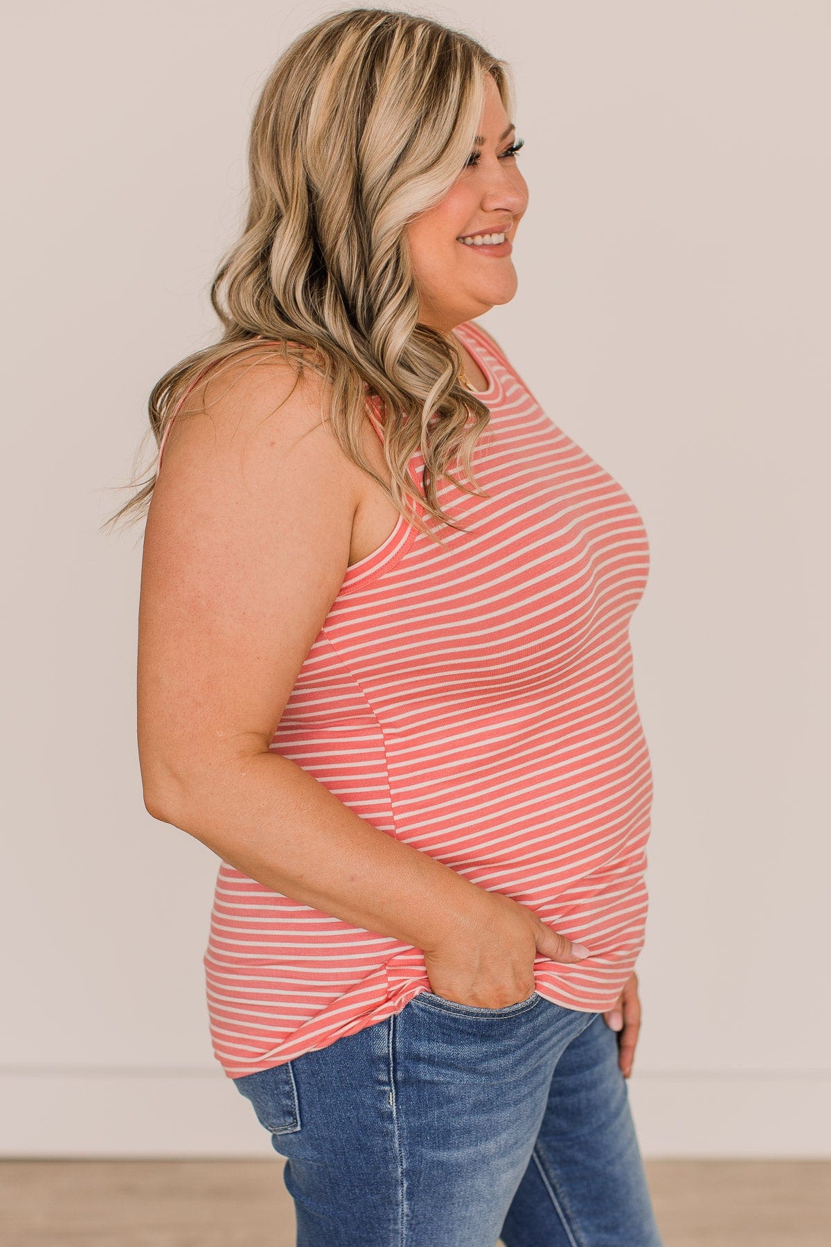 Happiness Achieved Striped Tank Top- Coral