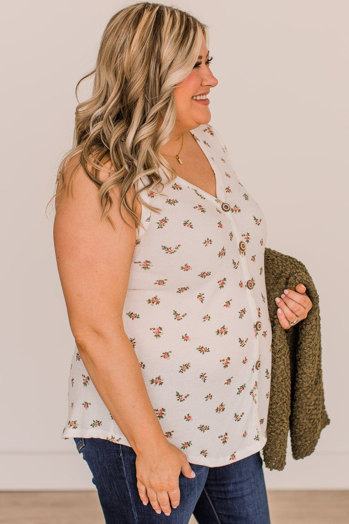 Wildflowers Bloom Floral Tank Top- Ivory & Pink