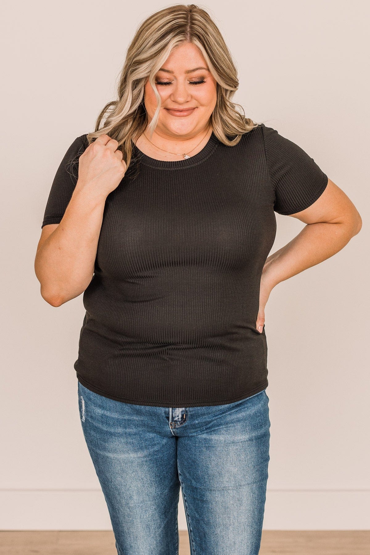 Without A Care Ribbed Knit Top- Black