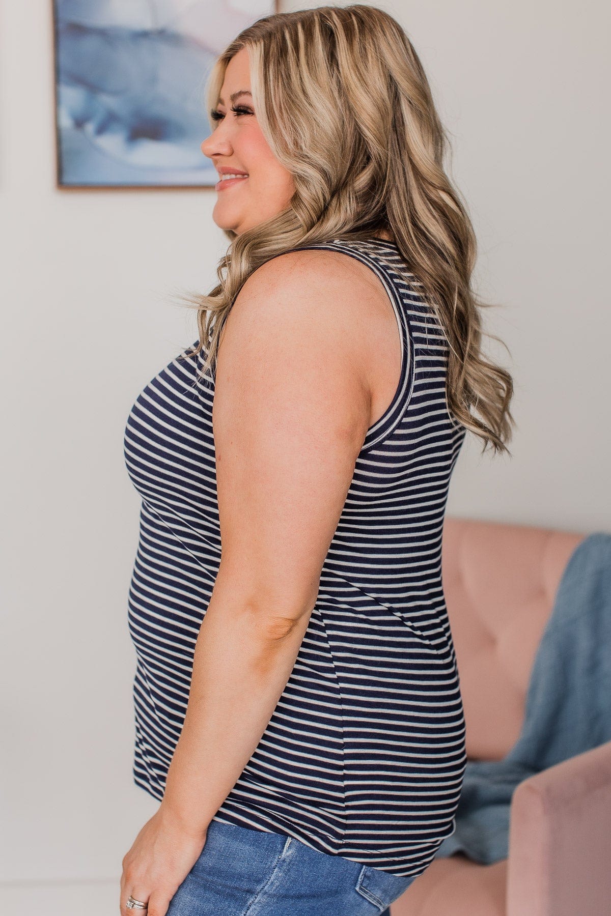 Happiness Achieved Striped Tank Top- Navy