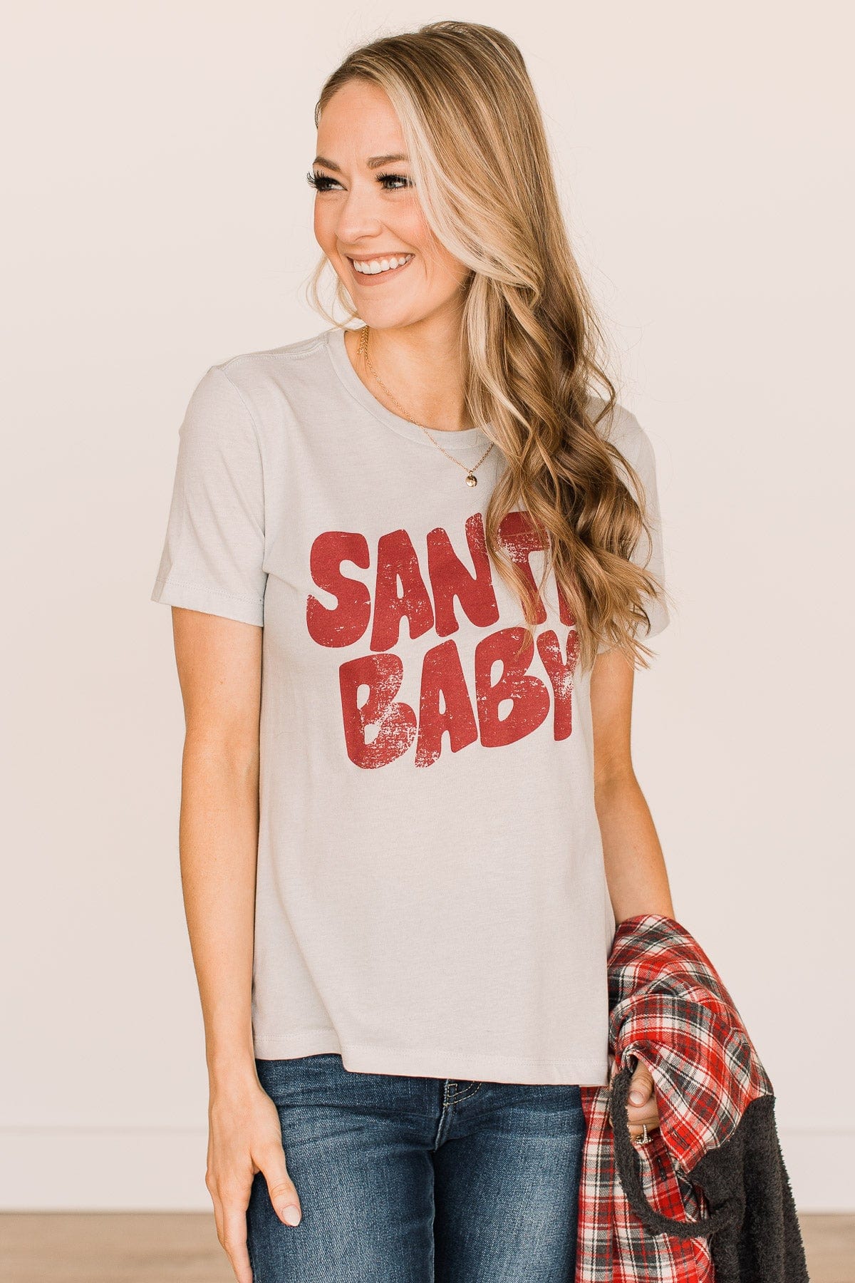 "Santa Baby" Graphic Tee- Light Grey