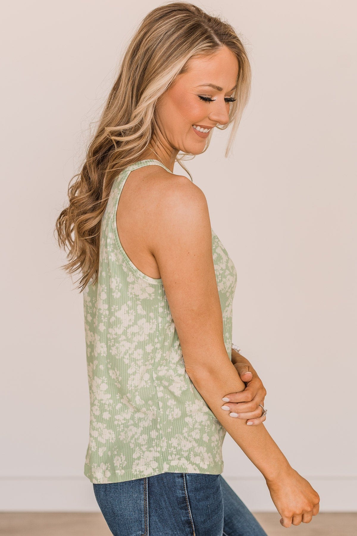 Happiest With You Floral Tank Top- Light Sage