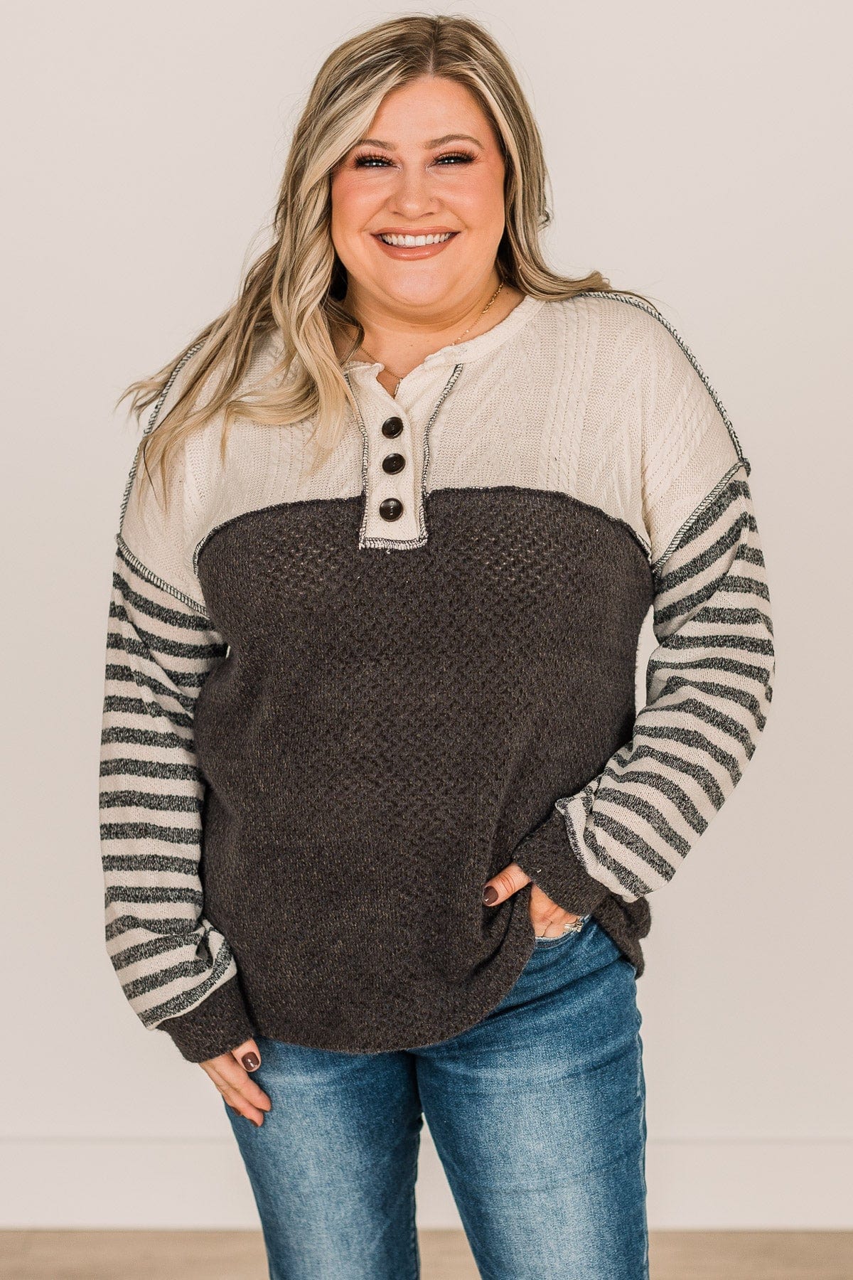 Winter Views Long Sleeve Knit Top- Charcoal