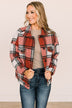 Face The Day Plaid Button Jacket- Red & Ivory