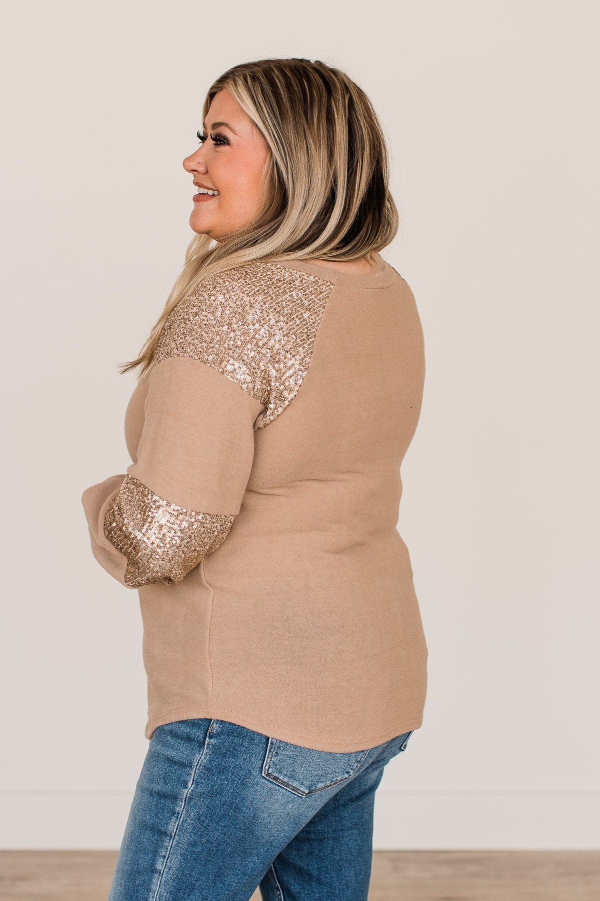 Special Moments Sequin Top- Light Mocha