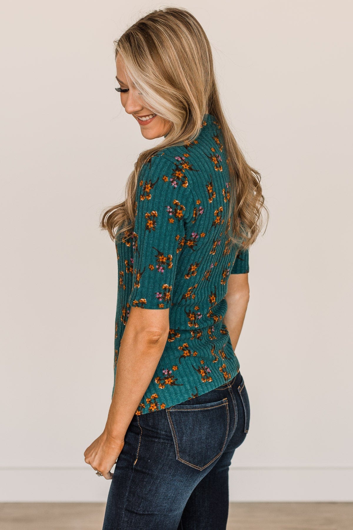 In Full Bloom Floral Knit Top- Teal