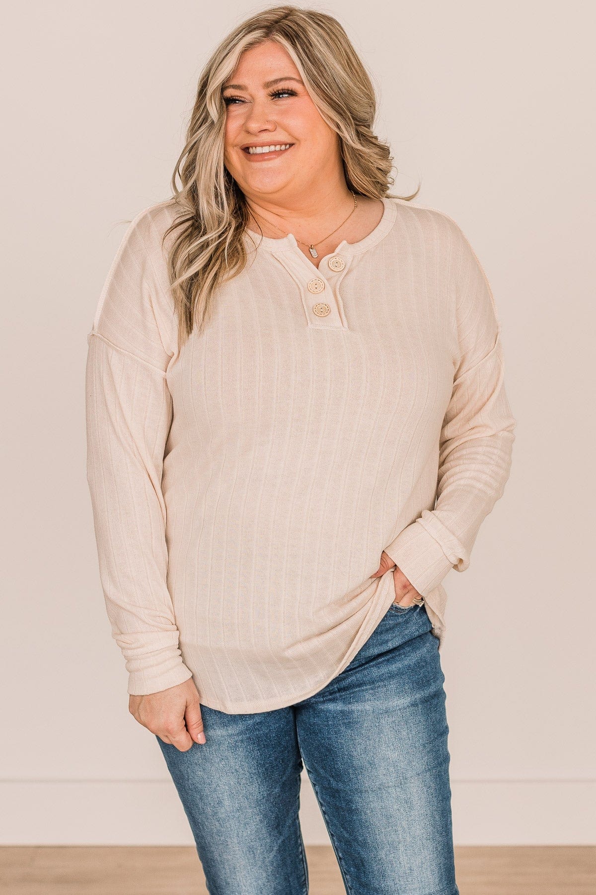 Doing My Best Button Knit Top- Cream