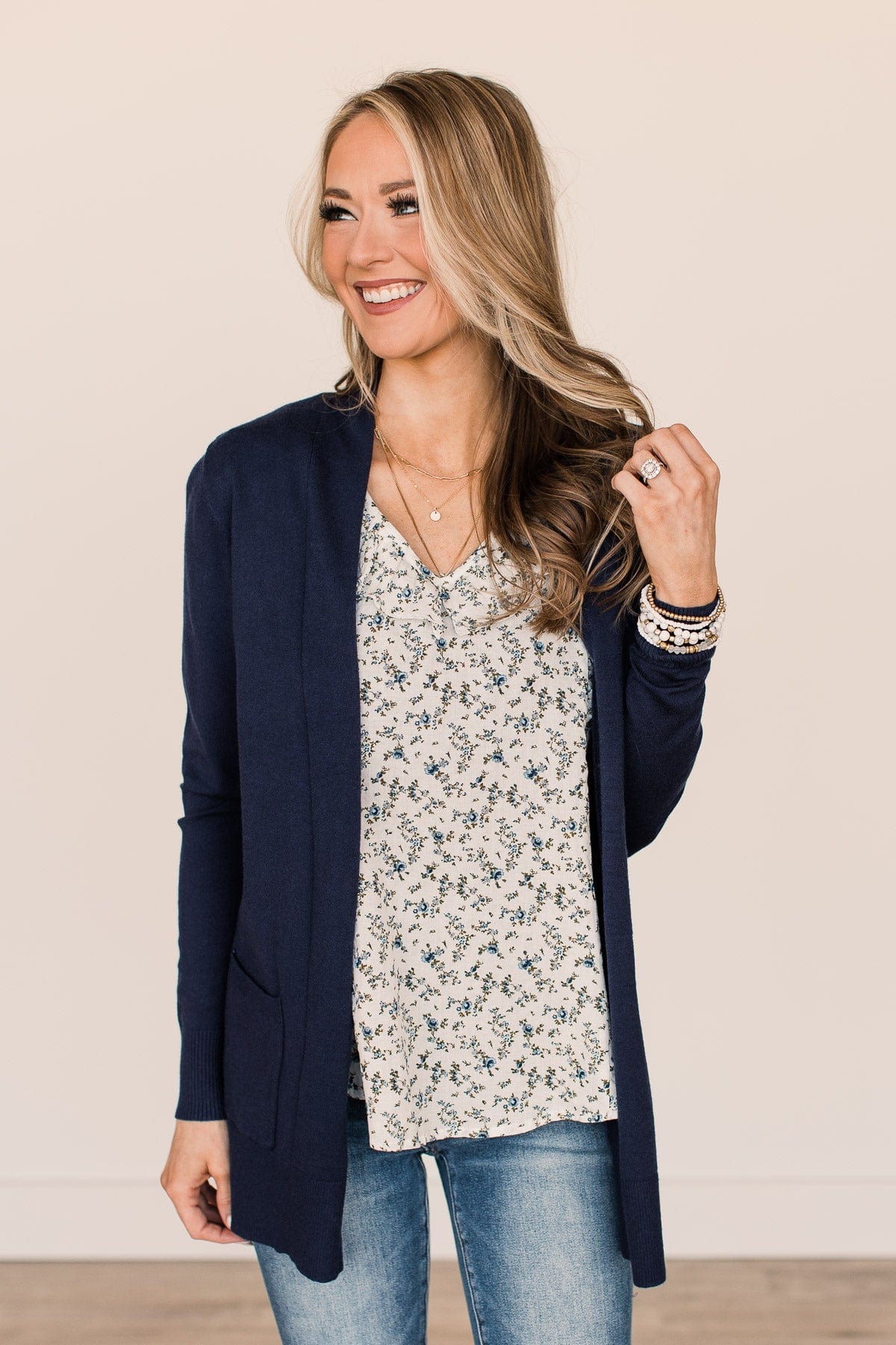 Time To Be Alive Drape Cardigan- Navy