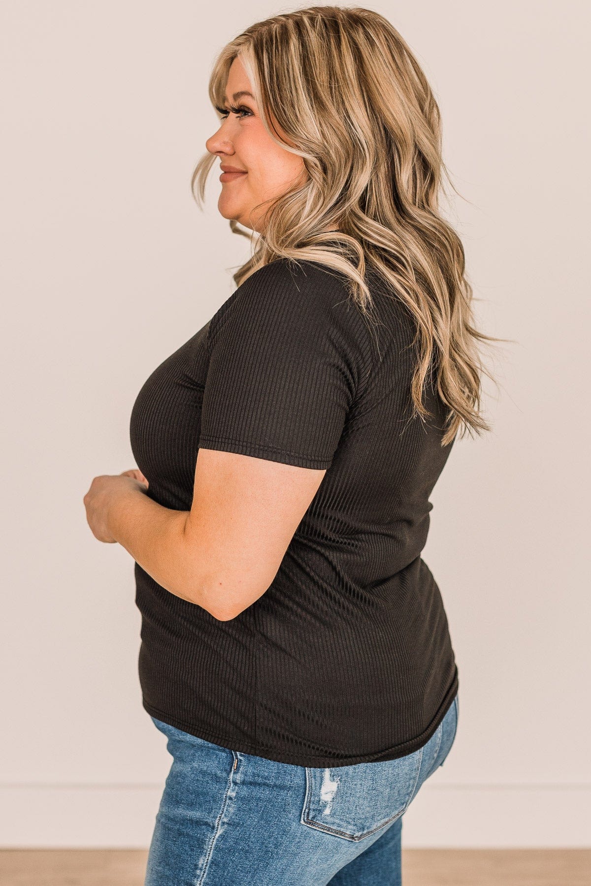 Without A Care Ribbed Knit Top- Black
