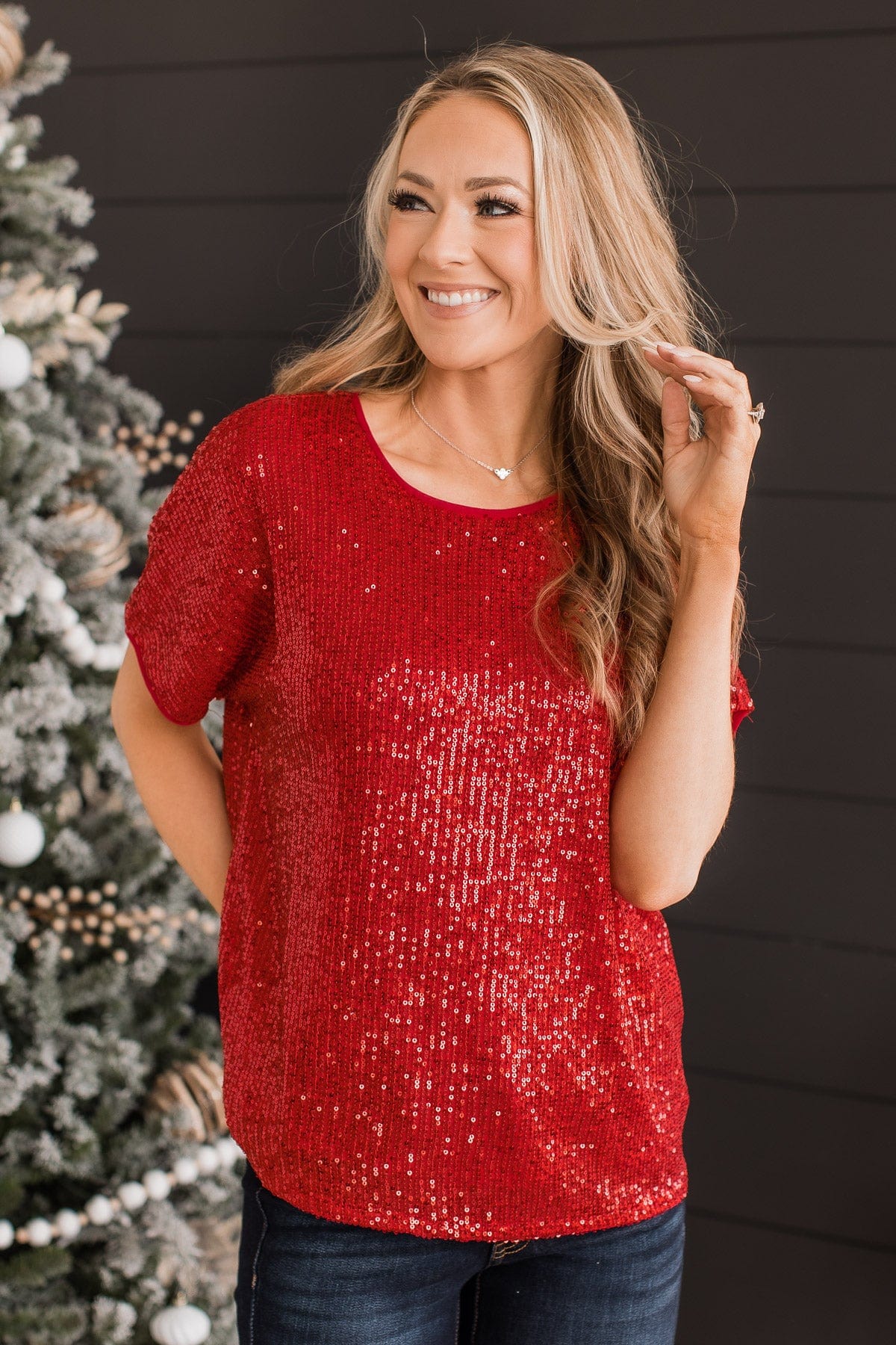 Get Your Attention Sequin Top- Red