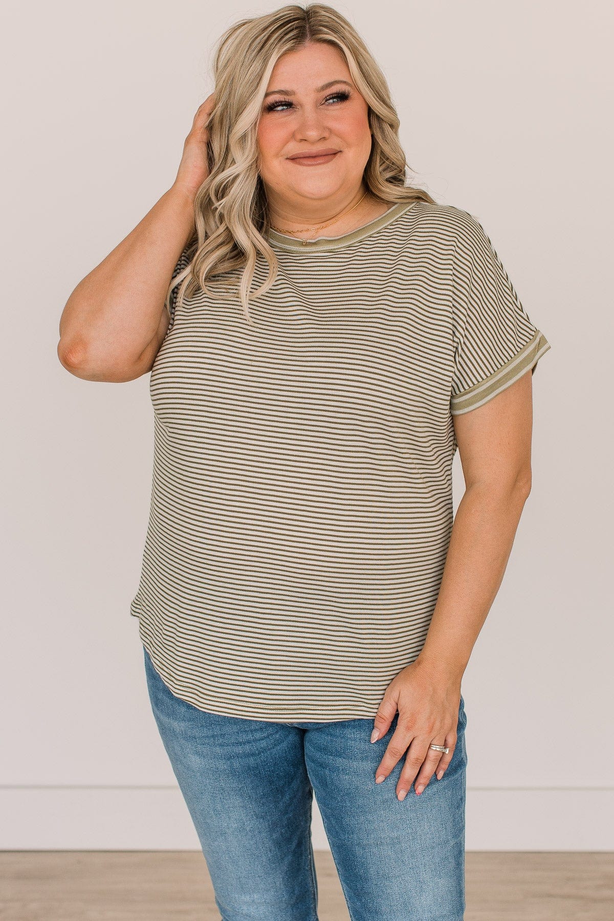 In The Right Direction Striped Top- Ivory & Olive