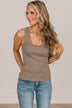 Worth A Shot Ribbed Knit Tank Top- Dusty Olive