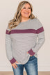 Sweet In Stripes Color Block Top- Ivory & Plum