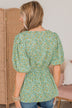 Floral Passions Puff Sleeve Peplum Blouse- Green