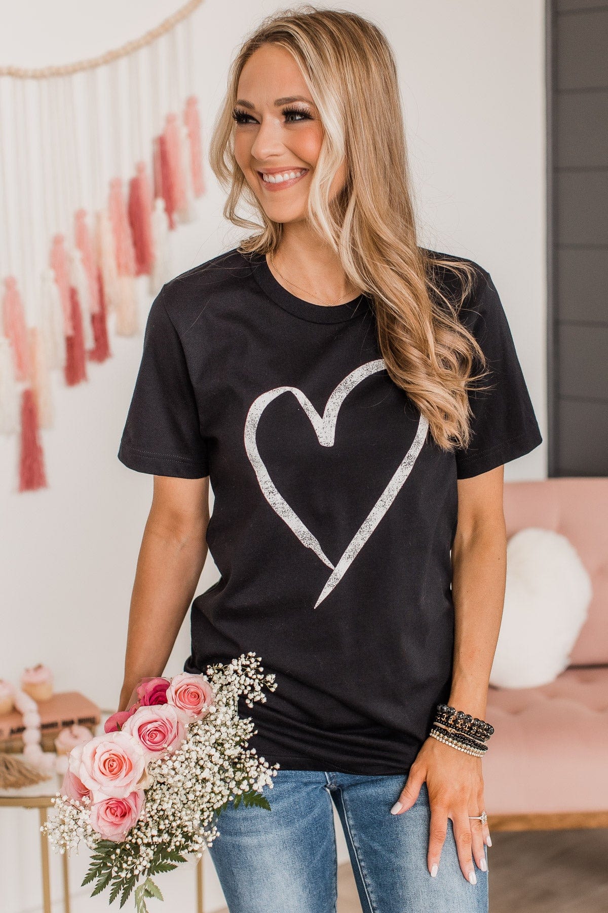 With All Of My Heart Graphic Tee- Black