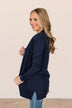 Time To Be Alive Drape Cardigan- Navy