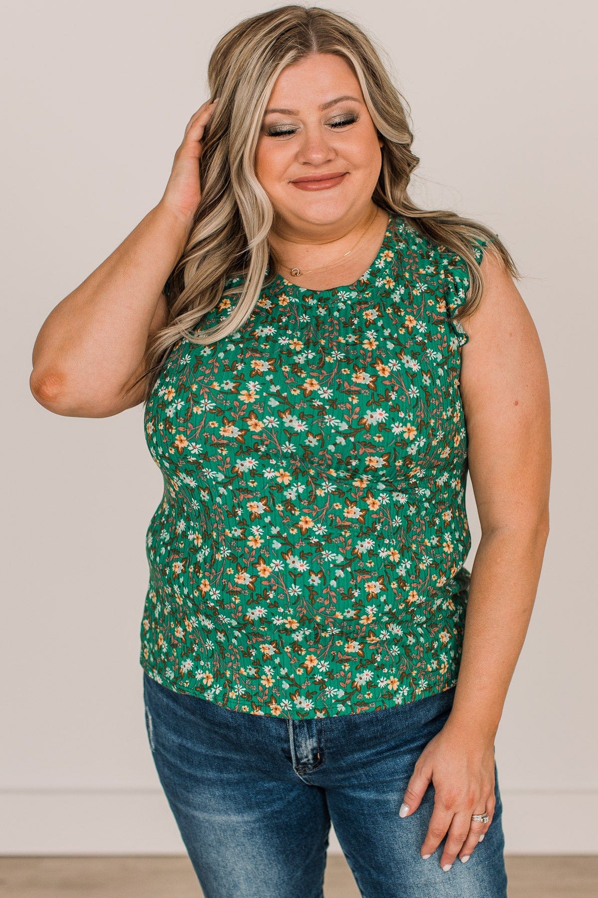 Late Night Romance Floral Knit Top- Green