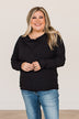 See You Soon Slouchy Knit Top- Black