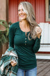 Give Your Best Long Sleeve Henley Top- Hunter Green