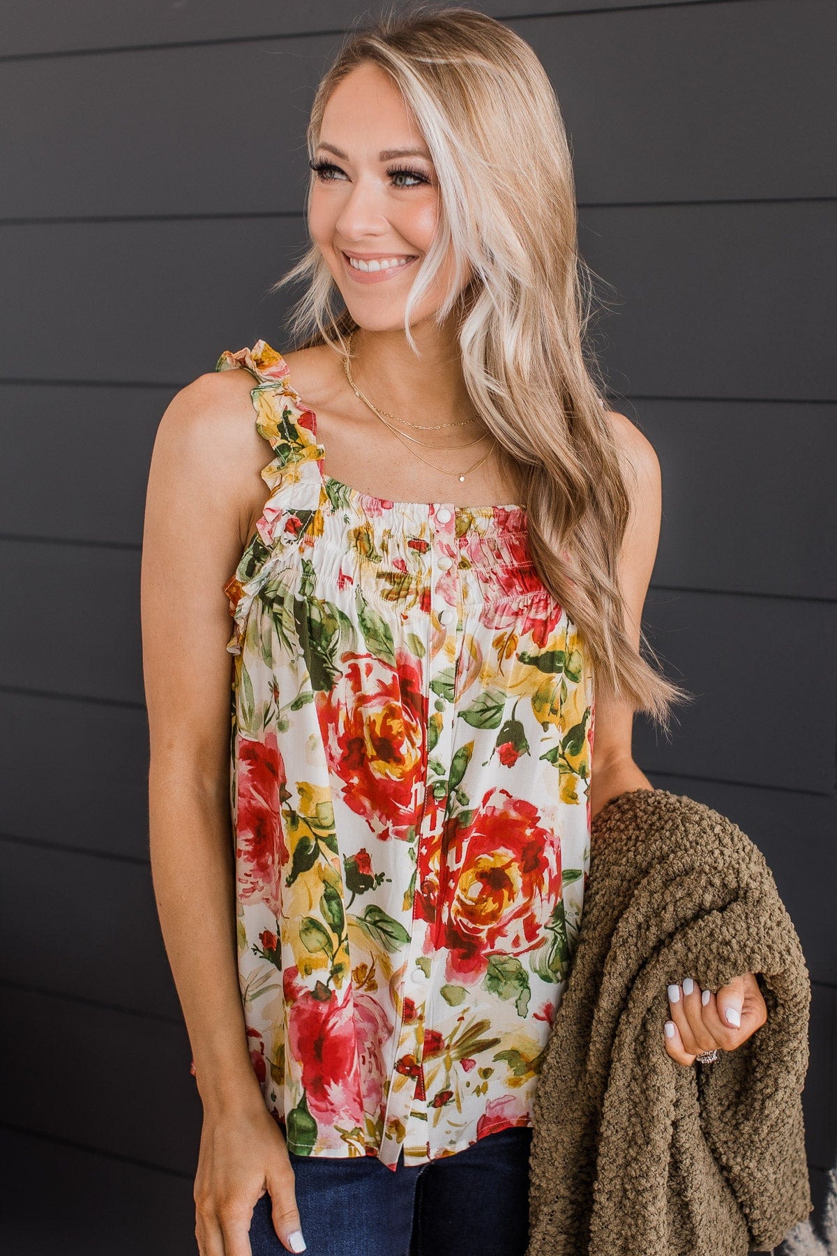 Sweet As Spring Floral Tank Top- Ivory & Pink