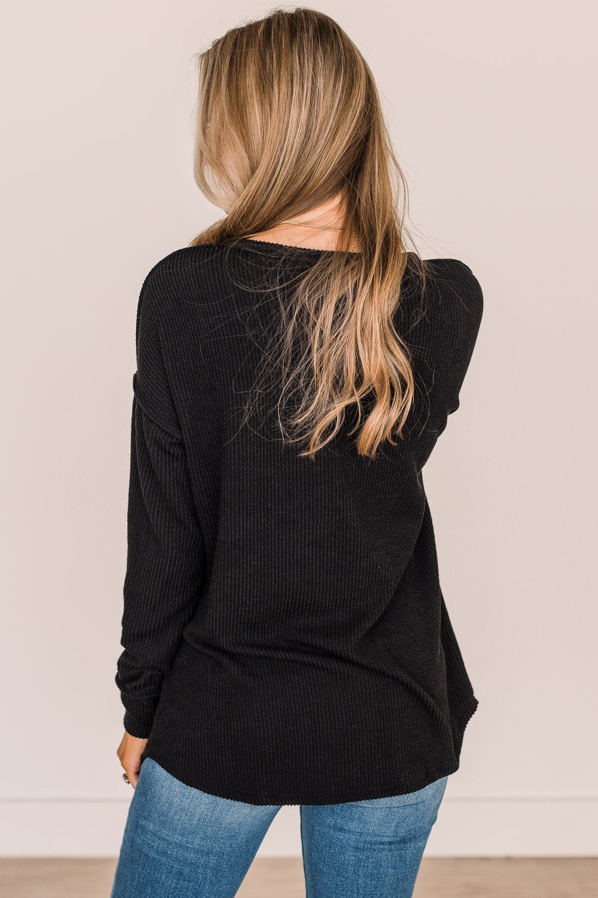 Make It Your Own Button Knit Top- Black