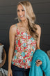 Lost In The Flowers Tank Top- Coral & Blue