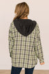 Take The Leap Hooded Plaid Top- Green & Charcoal