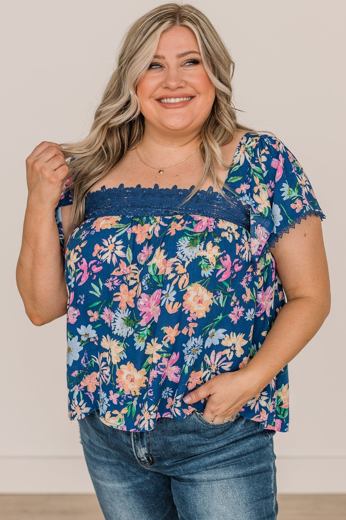 It's A Beautiful Day Floral Blouse- Royal Blue