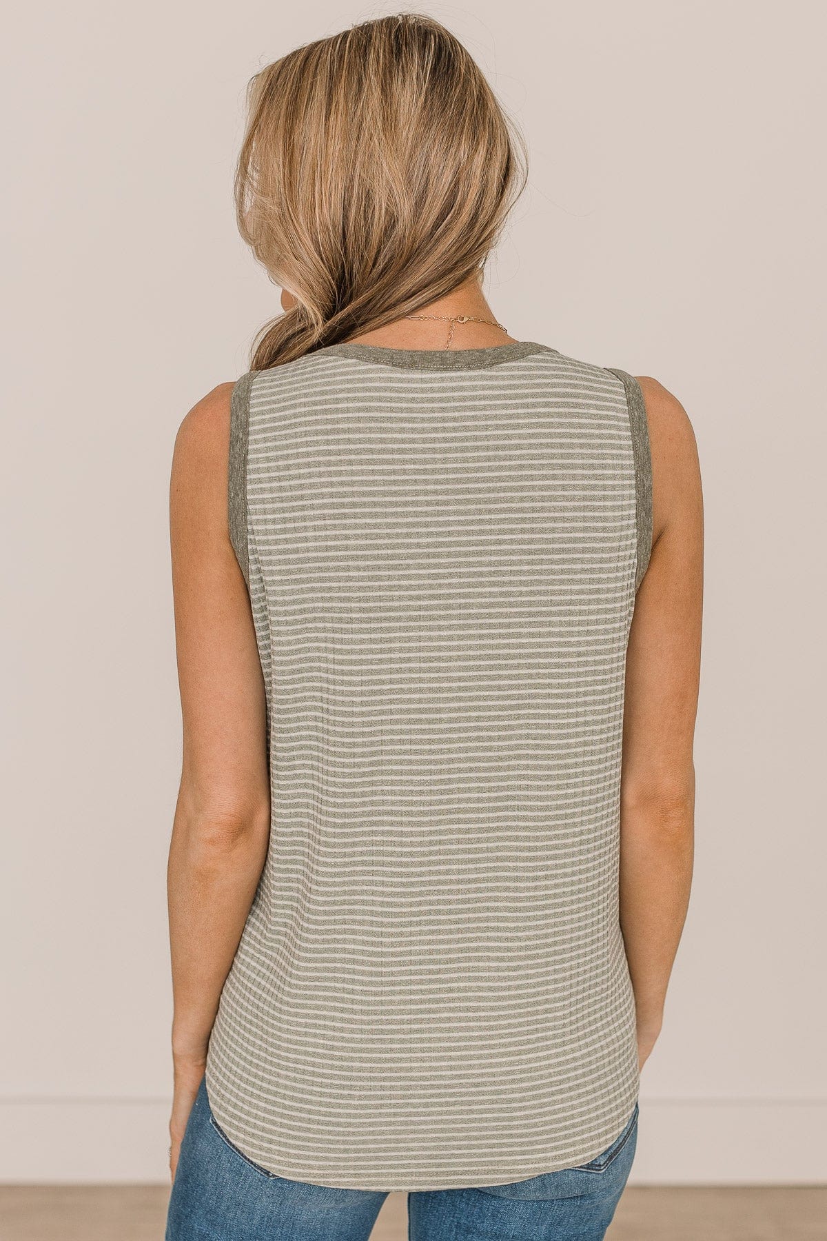Chasing After You Striped Tank Top- Light Olive