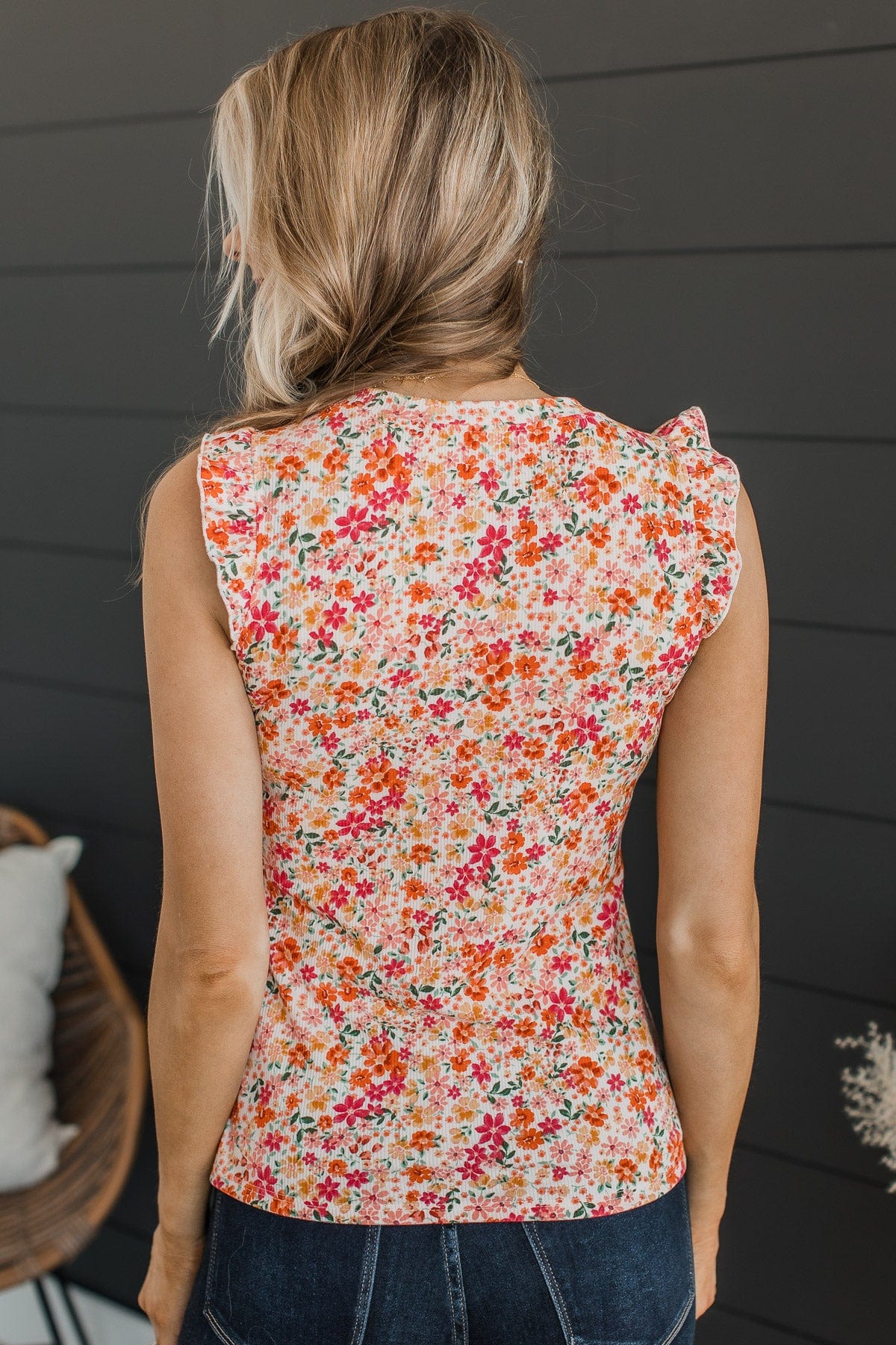 Late Night Romance Floral Knit Top- Pink & Orange