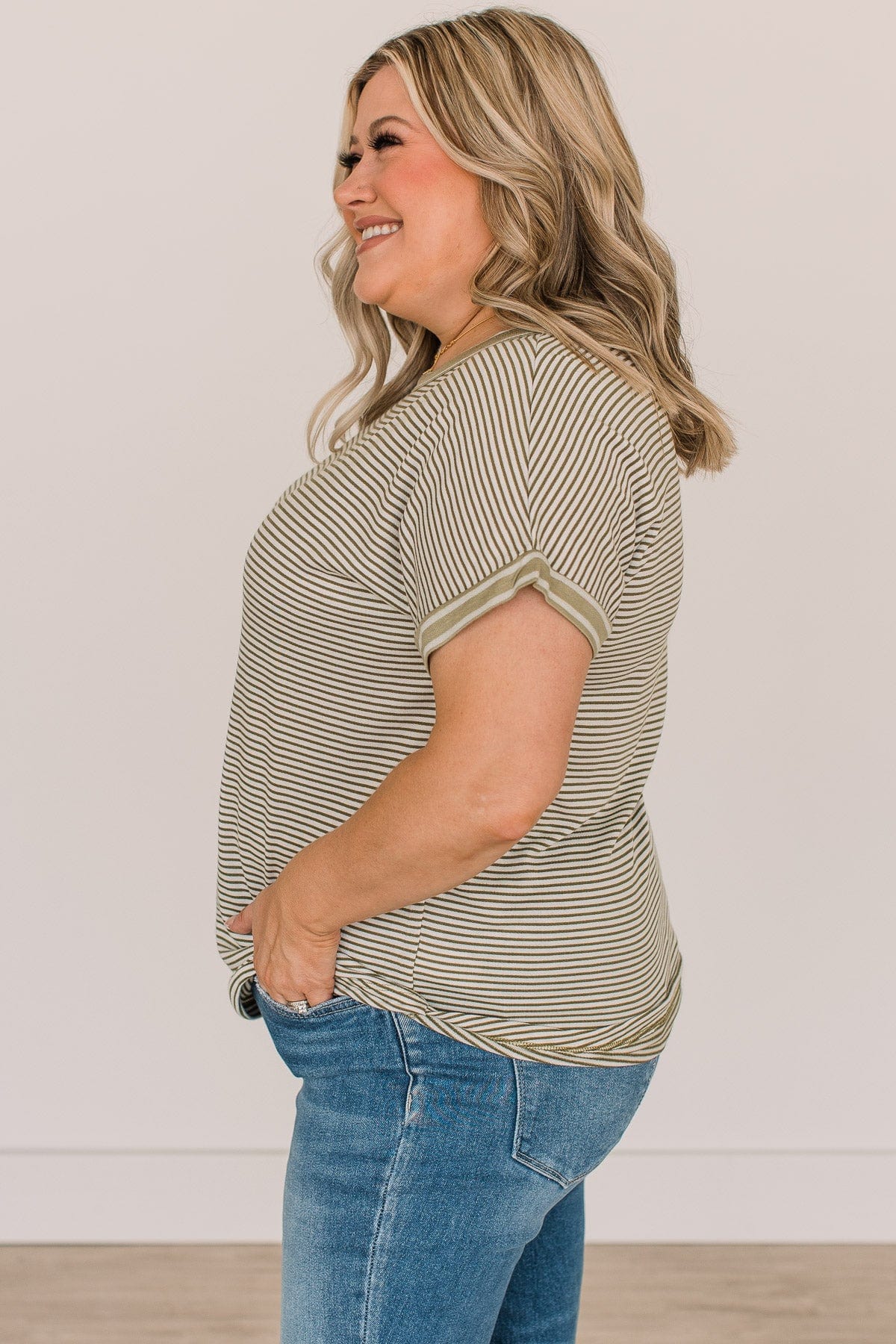 In The Right Direction Striped Top- Ivory & Olive