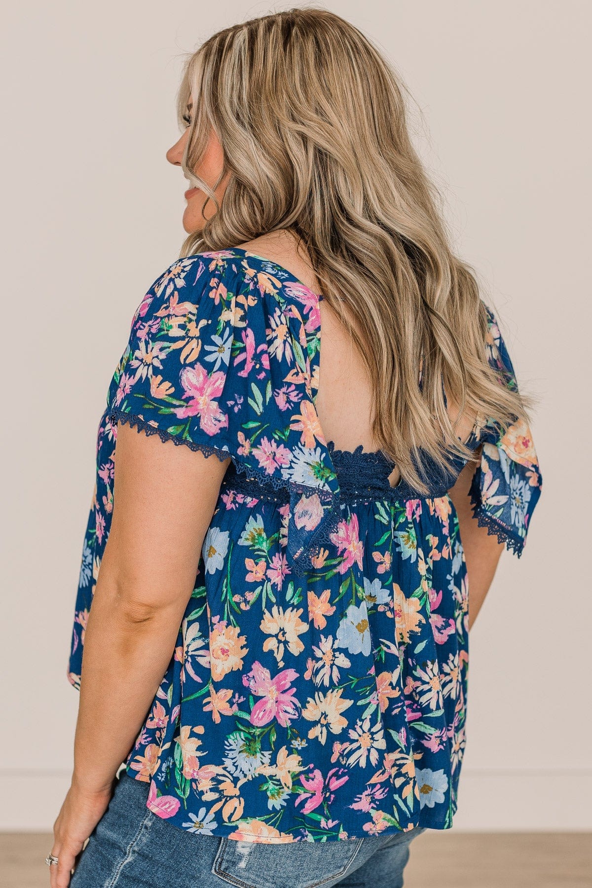 It's A Beautiful Day Floral Blouse- Royal Blue