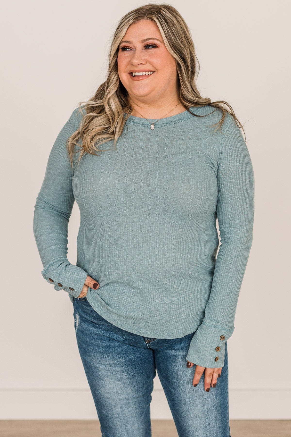 Better Than Ever Long Sleeve Knit Top- Light Teal