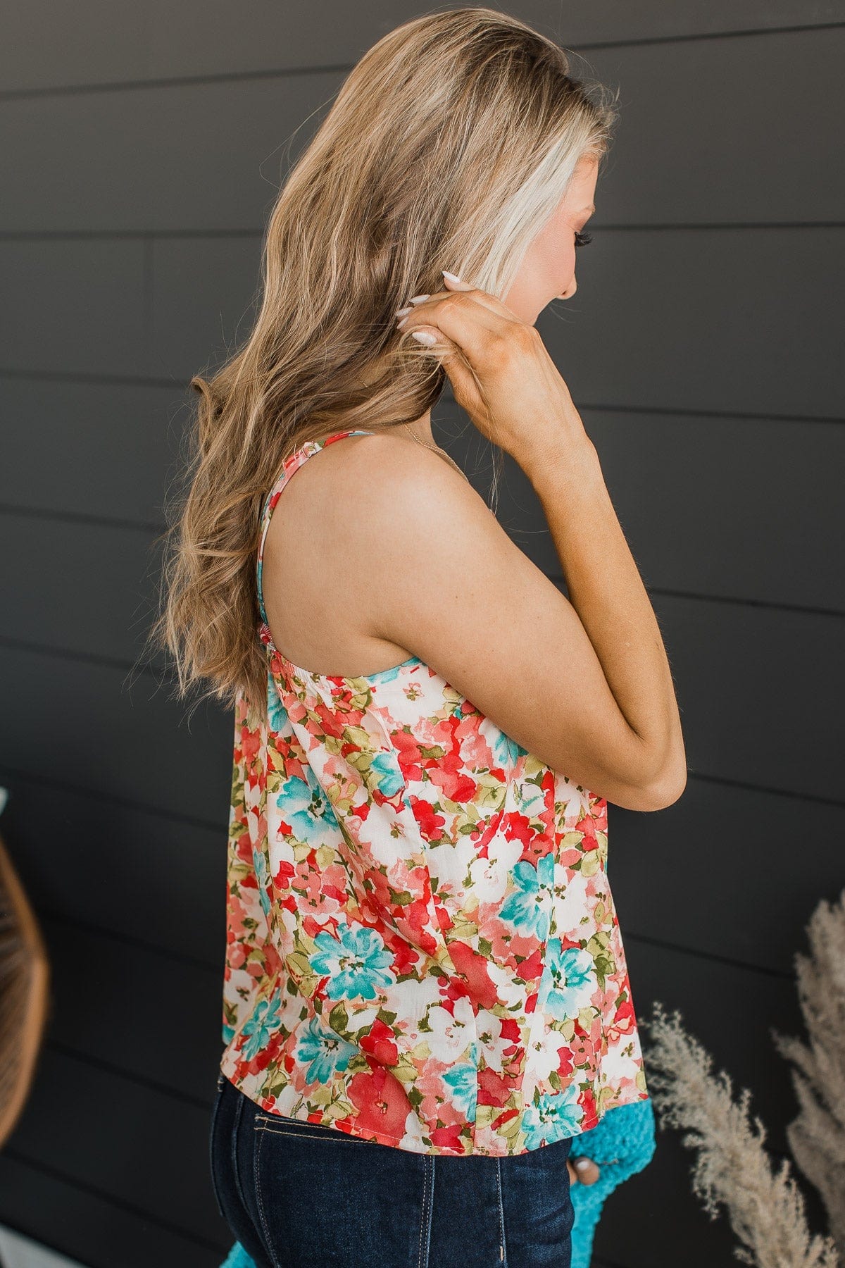 Lost In The Flowers Tank Top- Coral & Blue