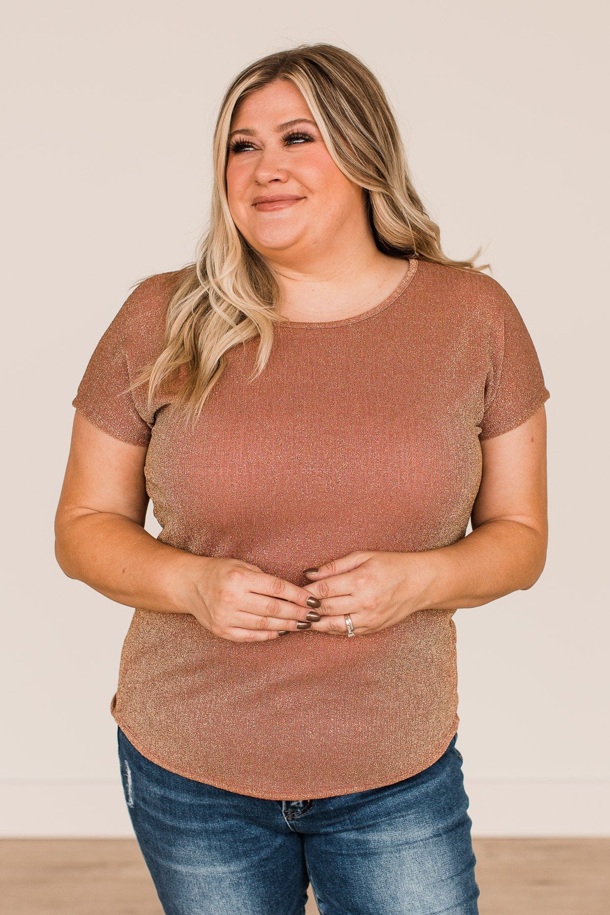 Cue The Confetti Shimmer Top- Mauve & Gold