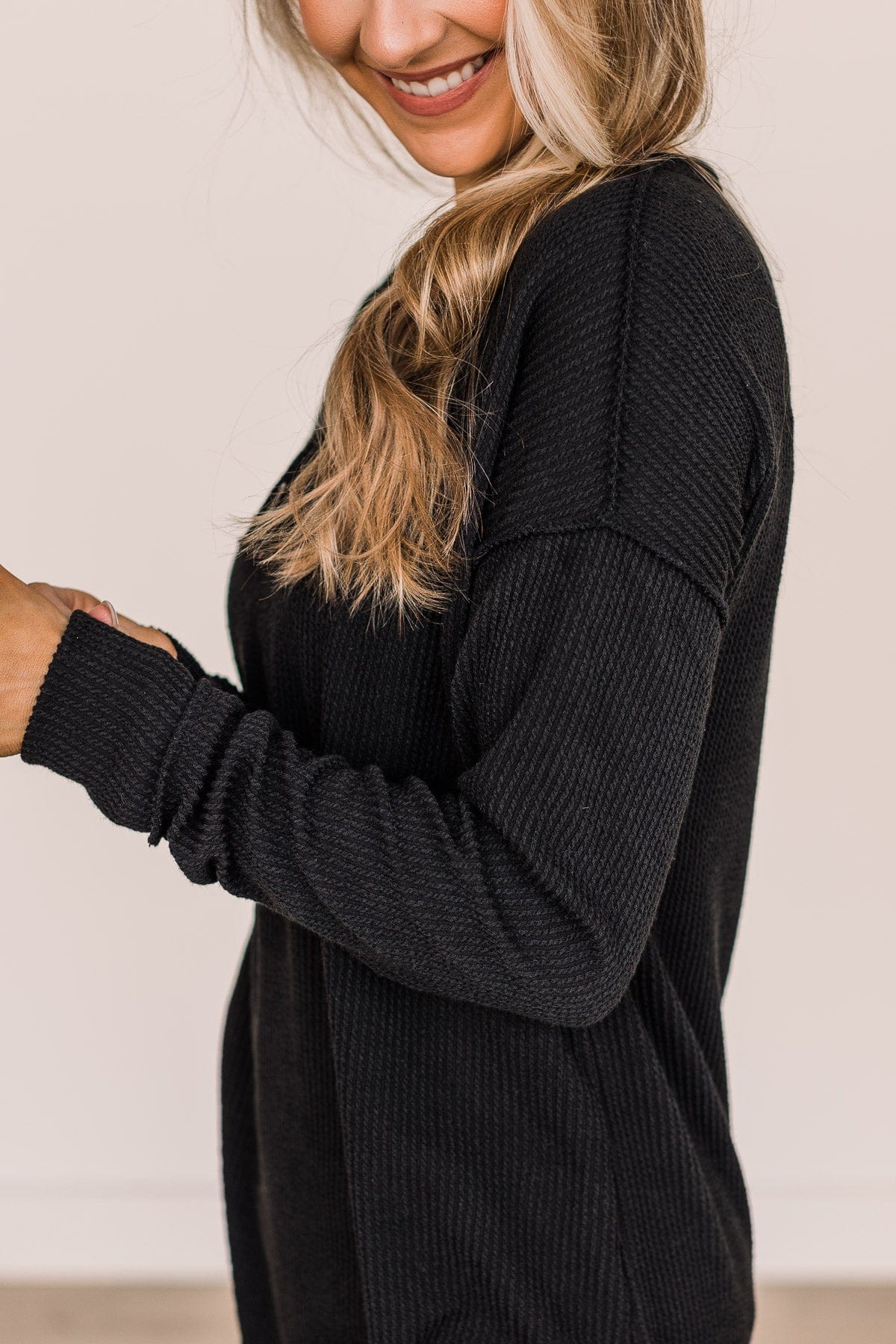 Make It Your Own Button Knit Top- Black