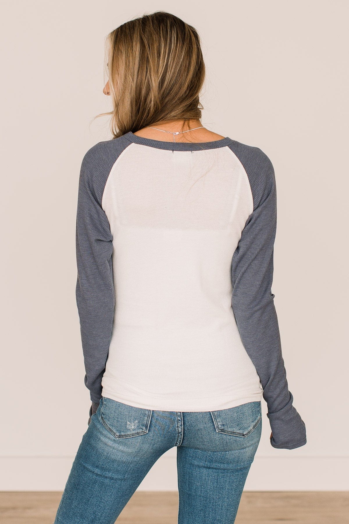 Excited For This Raglan Top- Ivory & Navy