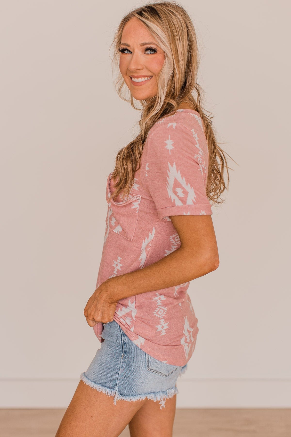 Spread Your Wings Aztec Print Top- Dusty Pink