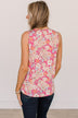 Cross Your Path Floral Tank Top- Bright Pink