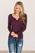 All The Possibilities Notch Knit Top- Eggplant