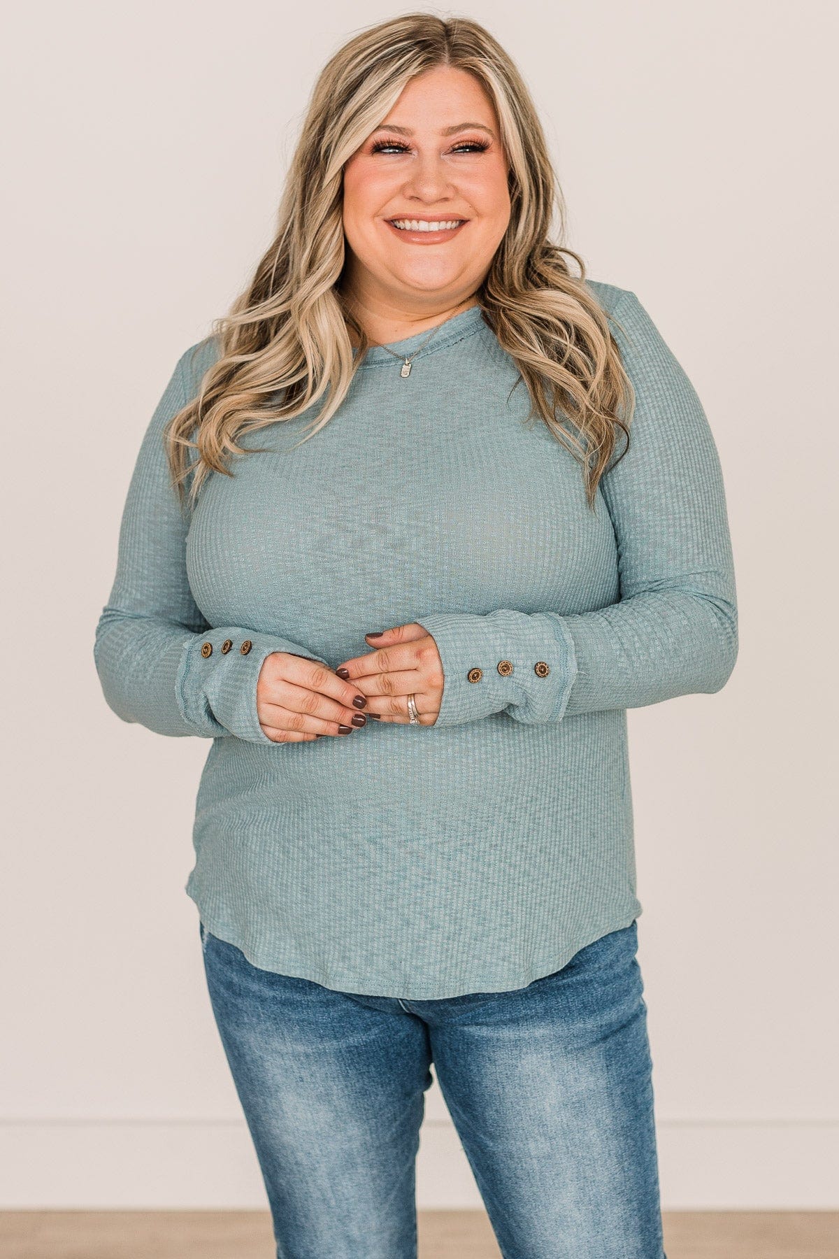 Better Than Ever Long Sleeve Knit Top- Light Teal