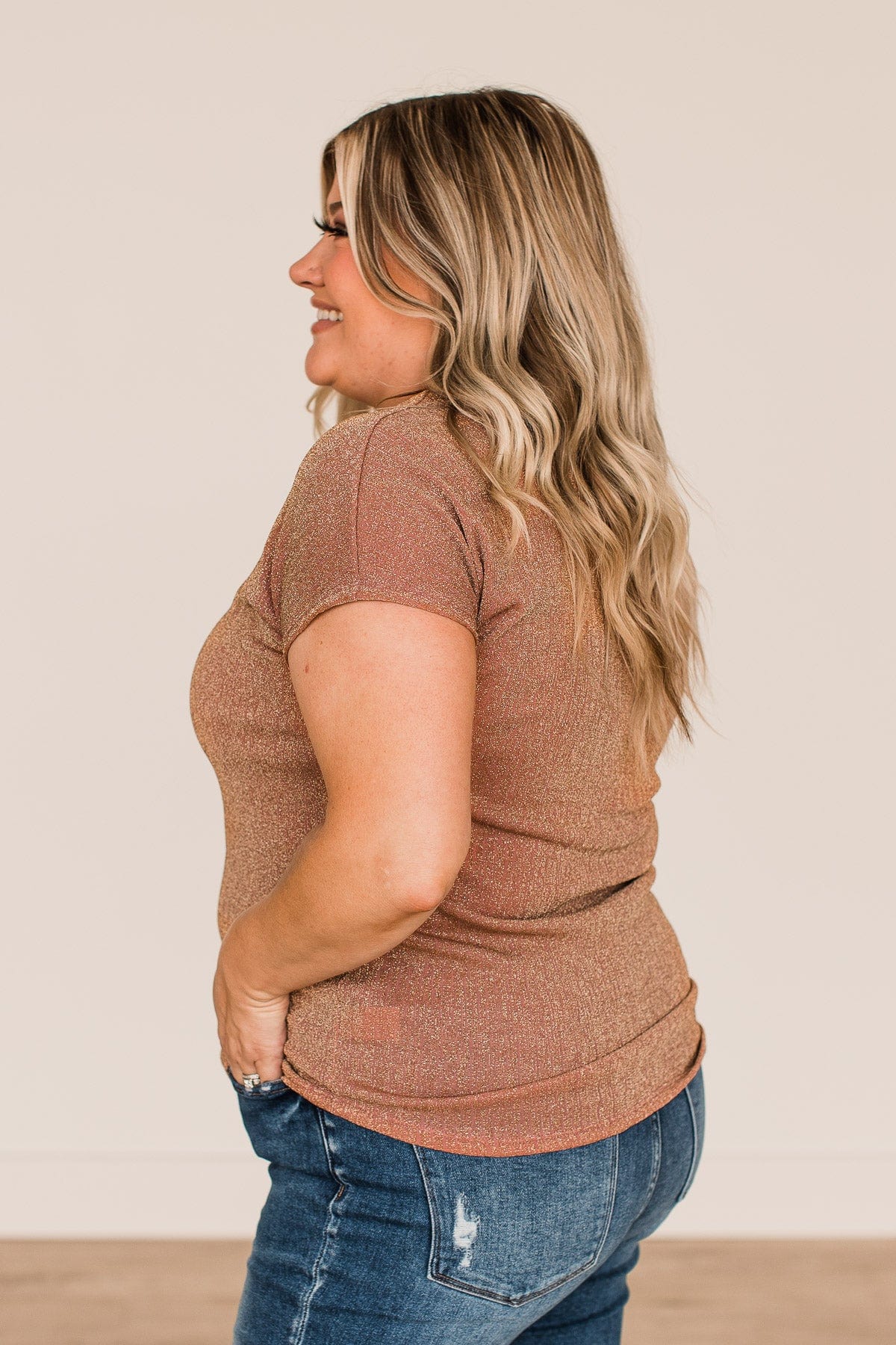 Cue The Confetti Shimmer Top- Mauve & Gold