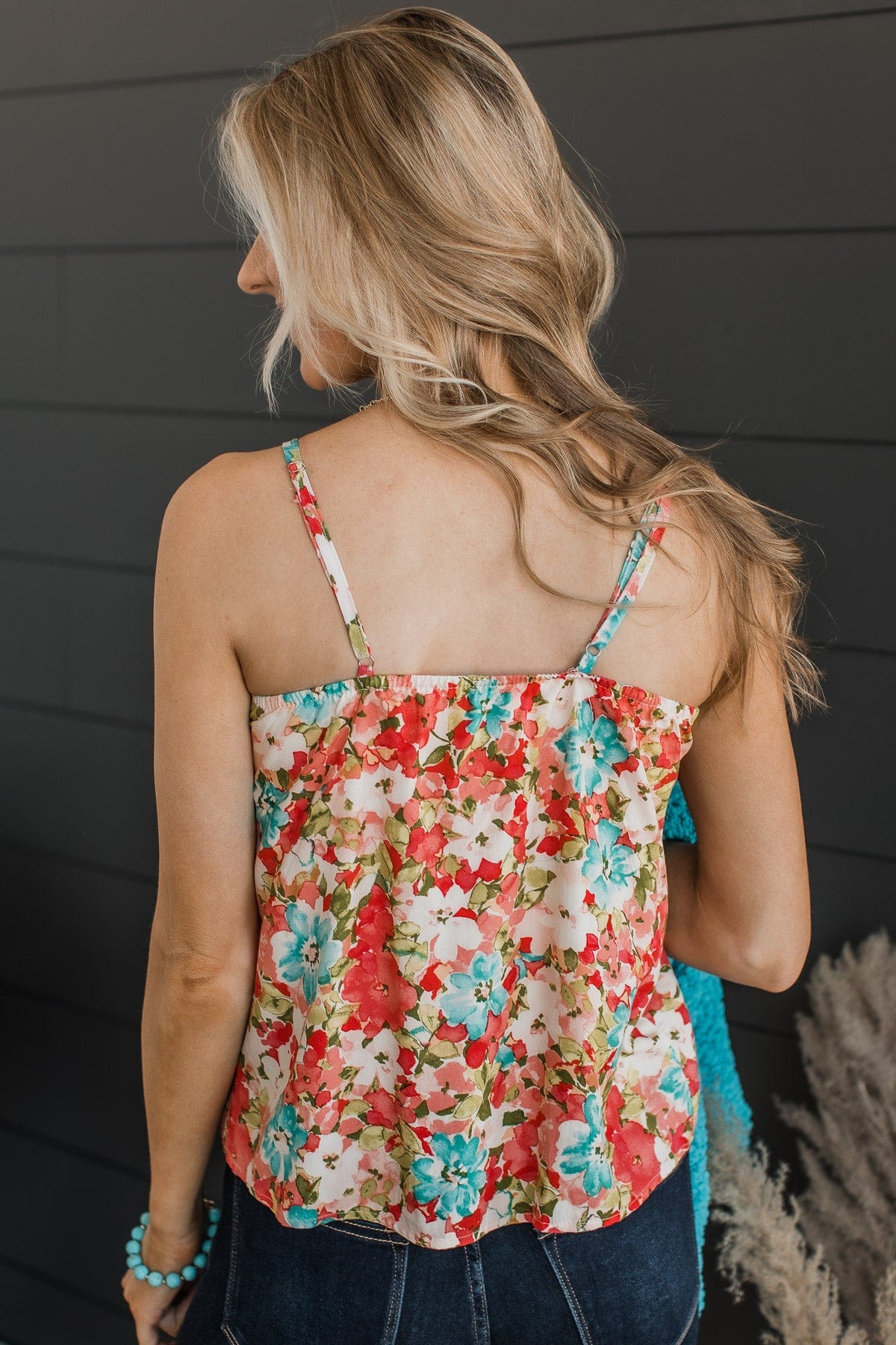 Lost In The Flowers Tank Top- Coral & Blue