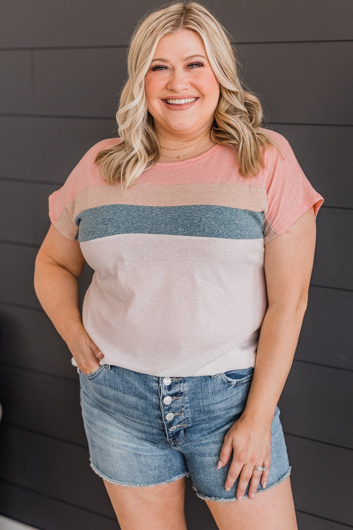Crushing It Color Block Top- Pink & Ivory