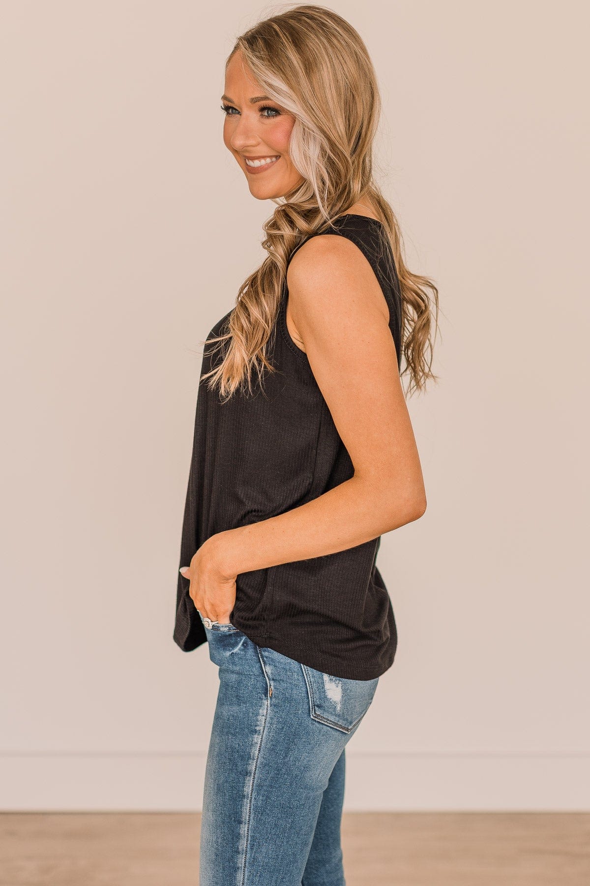 More Than They See Ribbed Knit Tank Top- Black