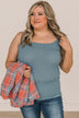 Happiness Is Within Ribbed Knit Tank- Slate Blue