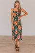 Give It A Chance Floral Midi Dress- Dark Olive